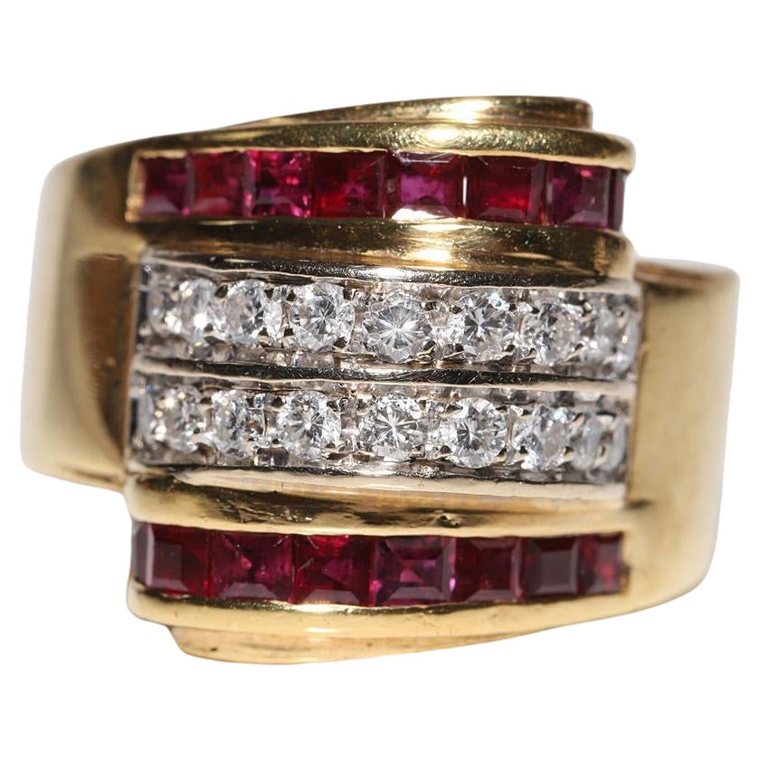 Anello vintage degli anni 
80 in oro 18k İtaly Made con diamanti naturali e rubini calibrati
