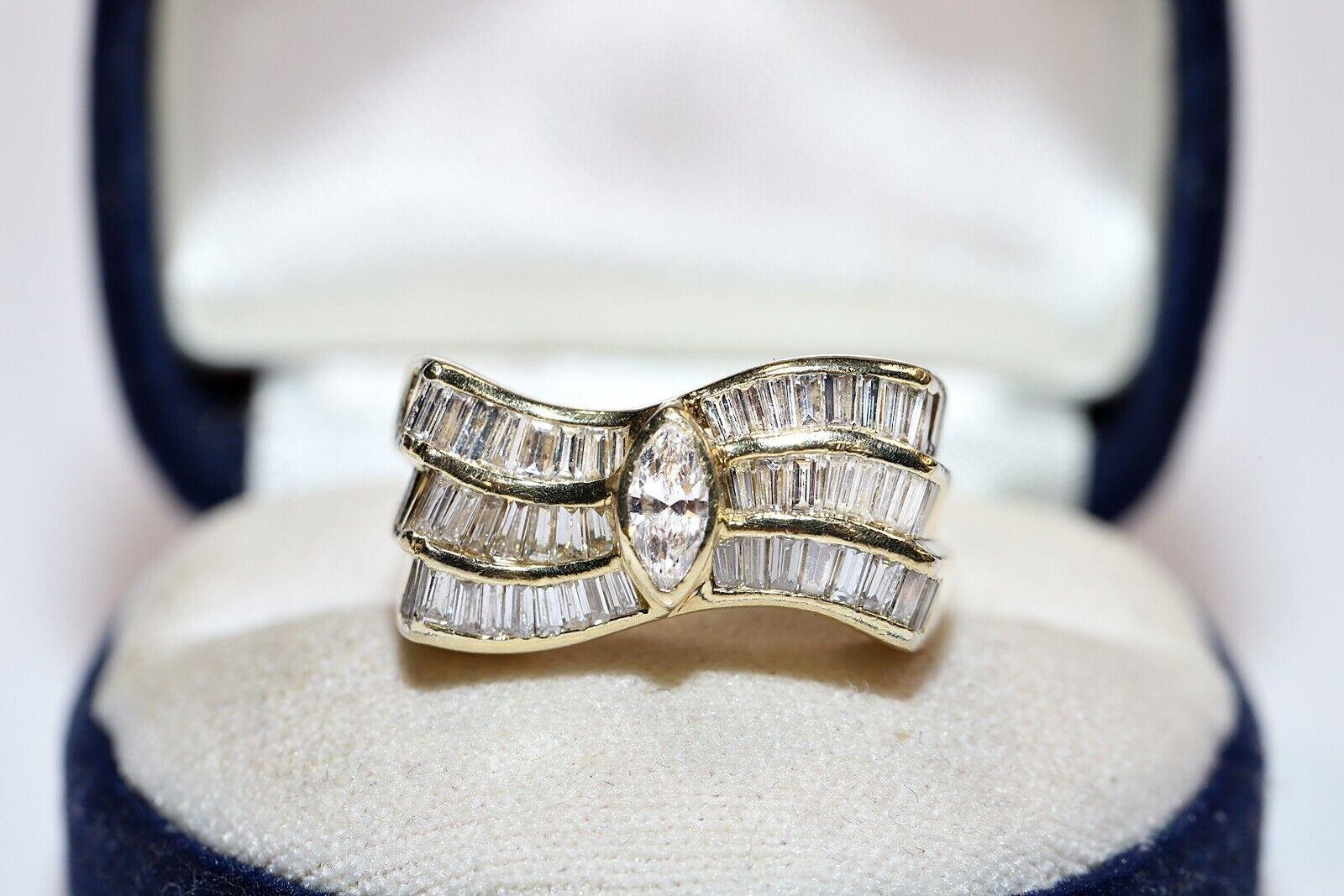 Vintage Circa 1980s 18k Gold Natural Baguette And Marquise Cut Diamond Ring  For Sale 5