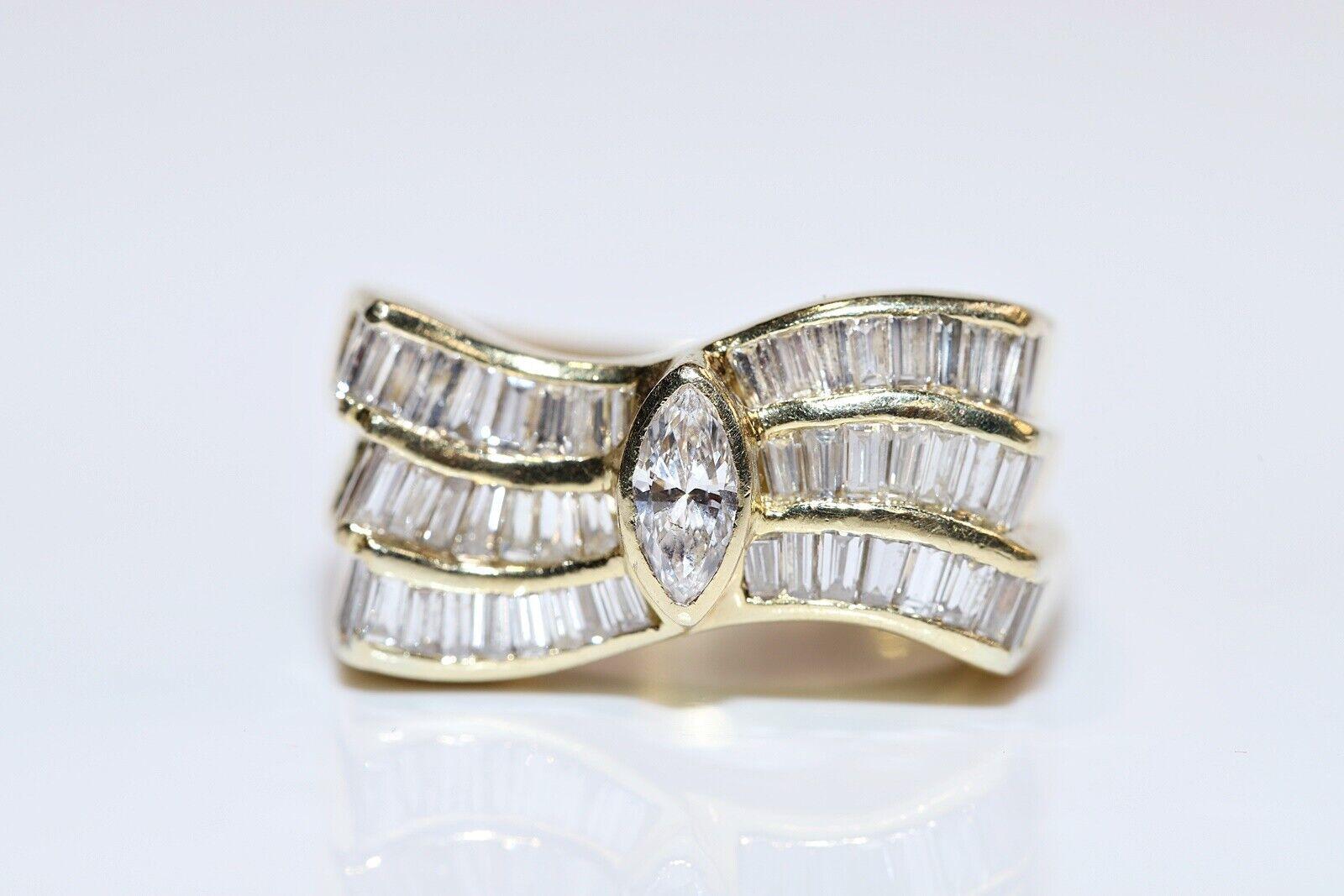 Baguette Cut Vintage Circa 1980s 18k Gold Natural Baguette And Marquise Cut Diamond Ring  For Sale