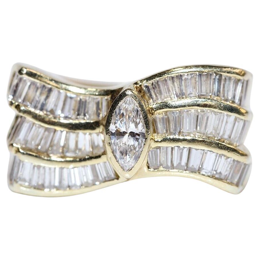 Vintage Circa 1980s 18k Gold Natural Baguette And Marquise Cut Diamond Ring  For Sale