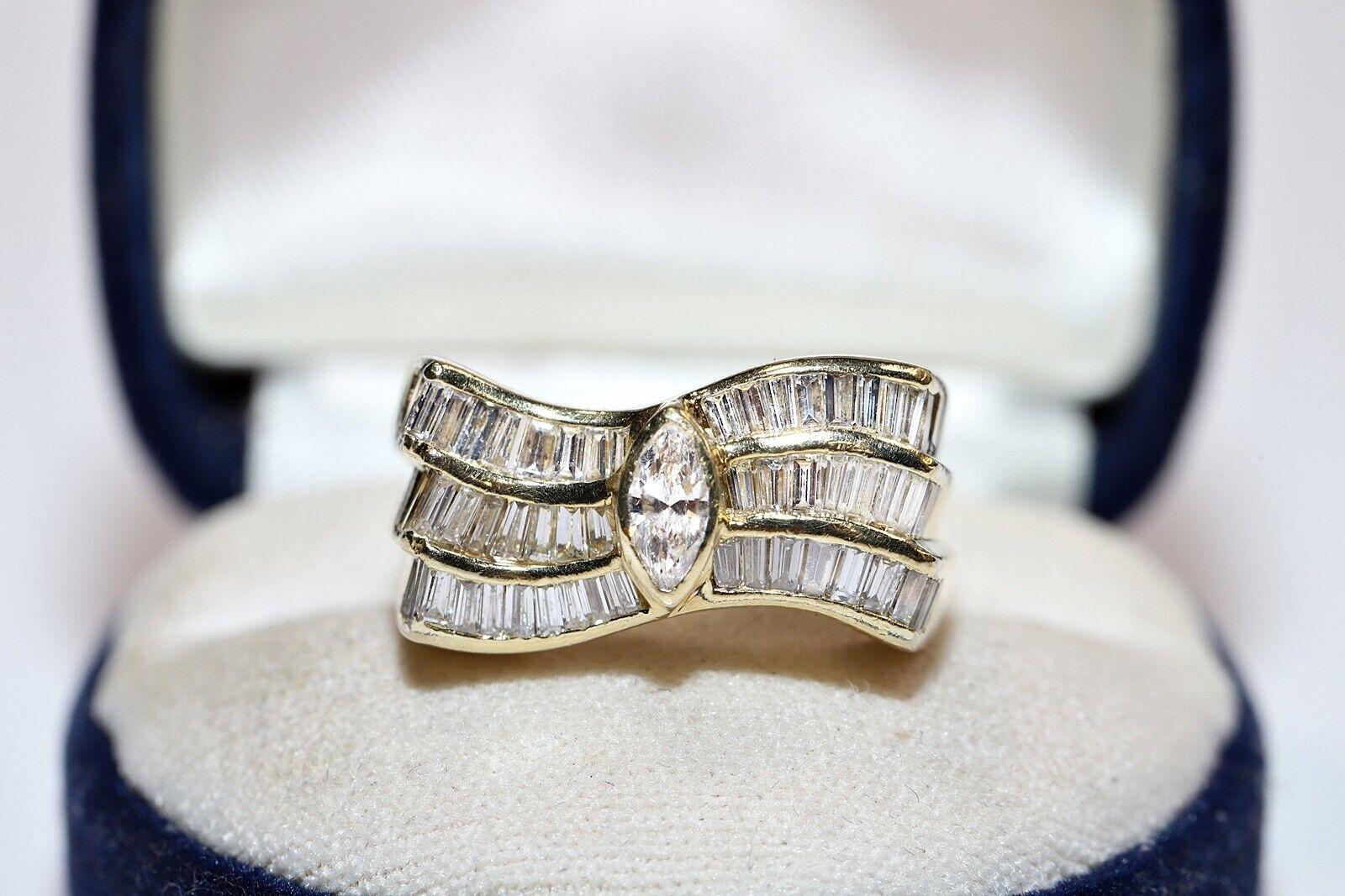 Vintage CIRCA 1980s 18k Gold Natürliche Baguette und Marquise Cut Diamond Tank Ring im Angebot 5