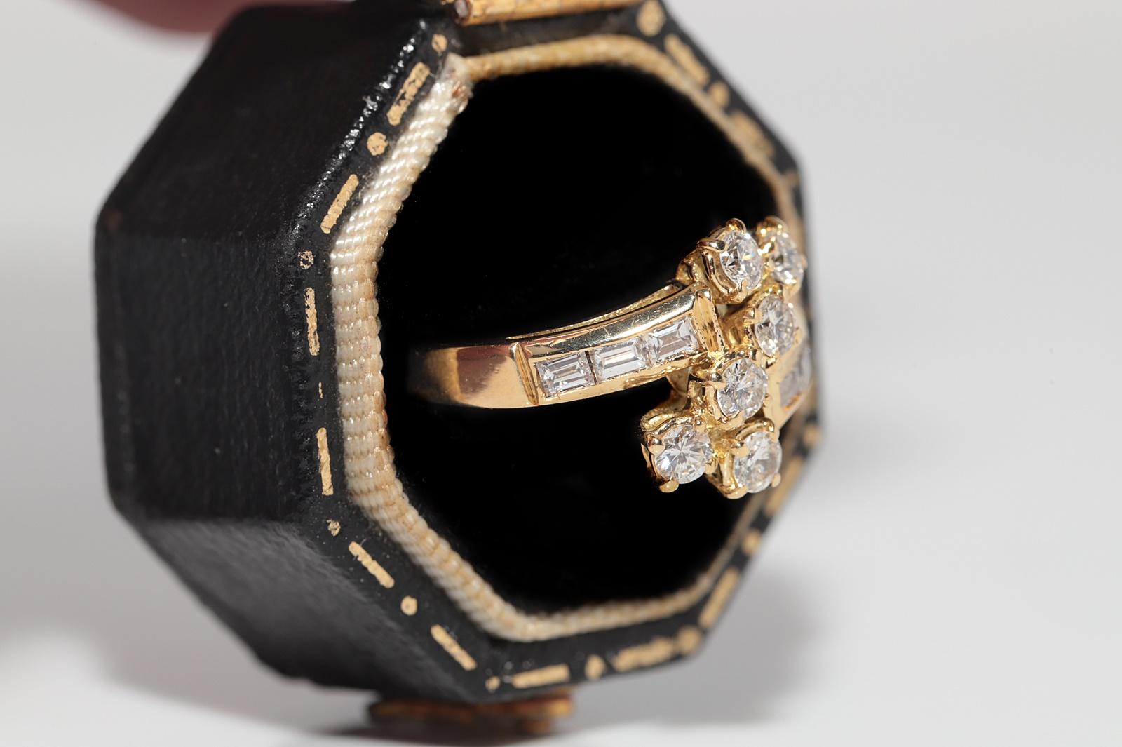 Rétro Anello Vintage CIRCA 1980 in oro 18k con diamanti naturali taglio Baguette e taglio Brilliante in vendita