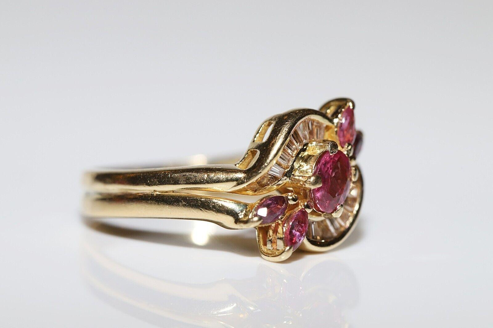 Women's Vintage Circa 1980s 18k Gold Natural Baguette Cut Diamond And Ruby Ring