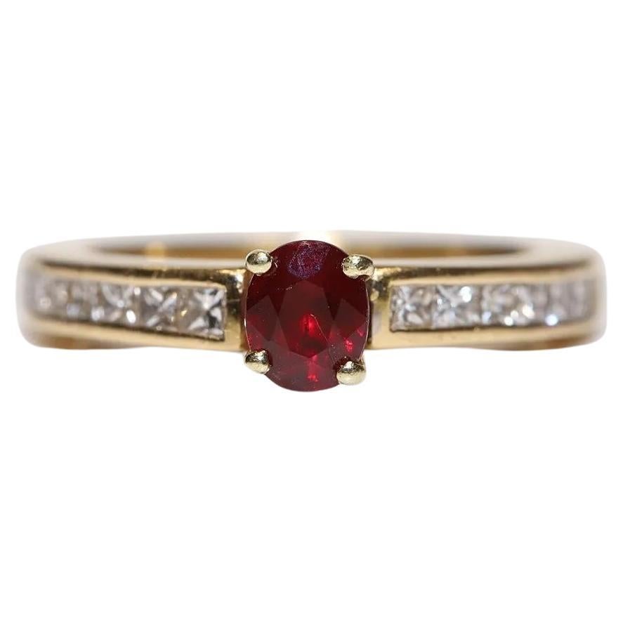 Vintage Circa 1980s 18k Gold Natural Baguette Cut Diamond And Ruby Ring  For Sale