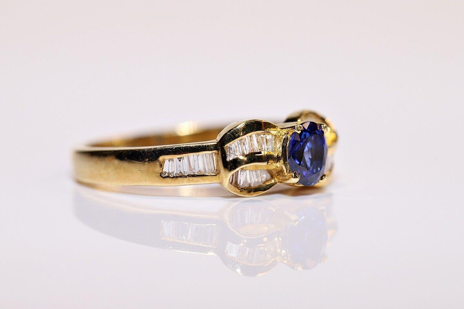 Vintage Circa 1980s 18k Gold Natural Baguette Cut Diamond And Sapphire Ring  For Sale 1
