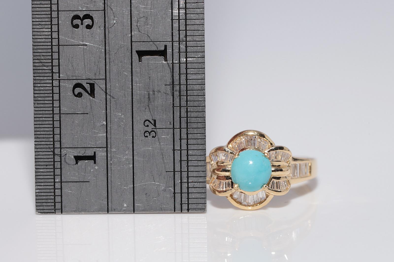 Vintage CIRCA 1980s 18k Gold Natürlicher Baguetteschliff Diamant und Türkis Ring im Angebot 6