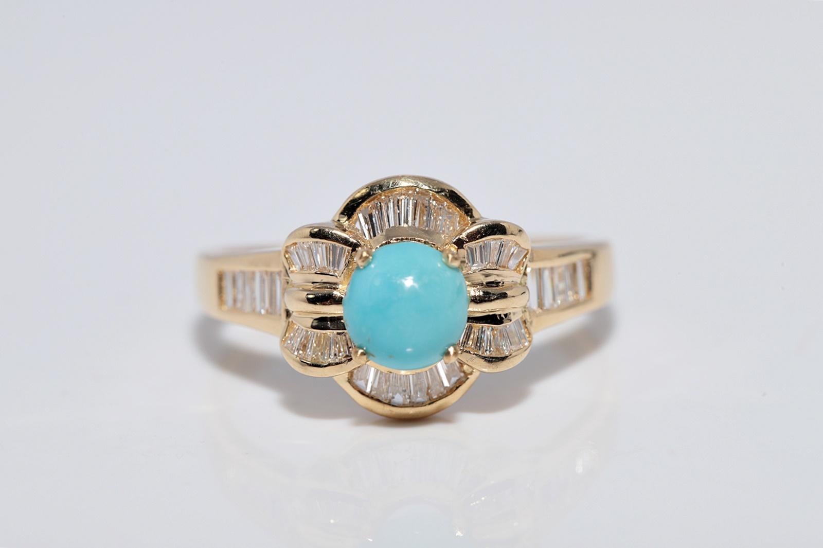Vintage CIRCA 1980s 18k Gold Natürlicher Baguetteschliff Diamant und Türkis Ring im Zustand „Gut“ im Angebot in Fatih/İstanbul, 34