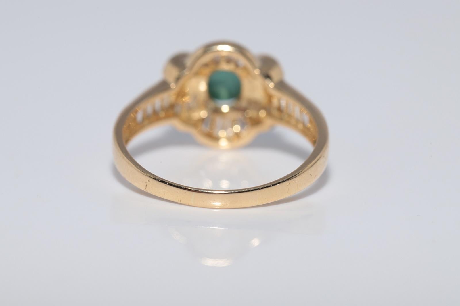 Vintage CIRCA 1980s 18k Gold Natürlicher Baguetteschliff Diamant und Türkis Ring im Angebot 4