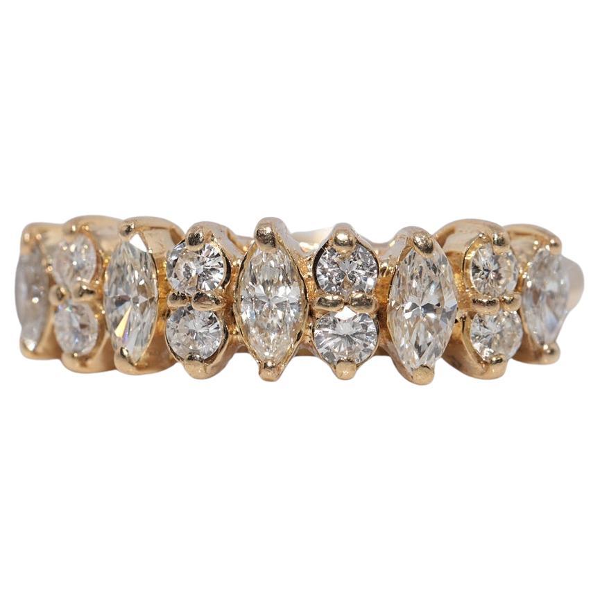 Vintage CIRCA 1980 Bague en or 18k diamant naturel taille brillant et taille marquise