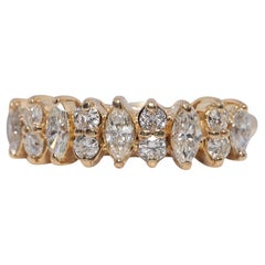 Vintage CIRCA 1980 Bague en or 18k diamant naturel taille brillant et taille marquise