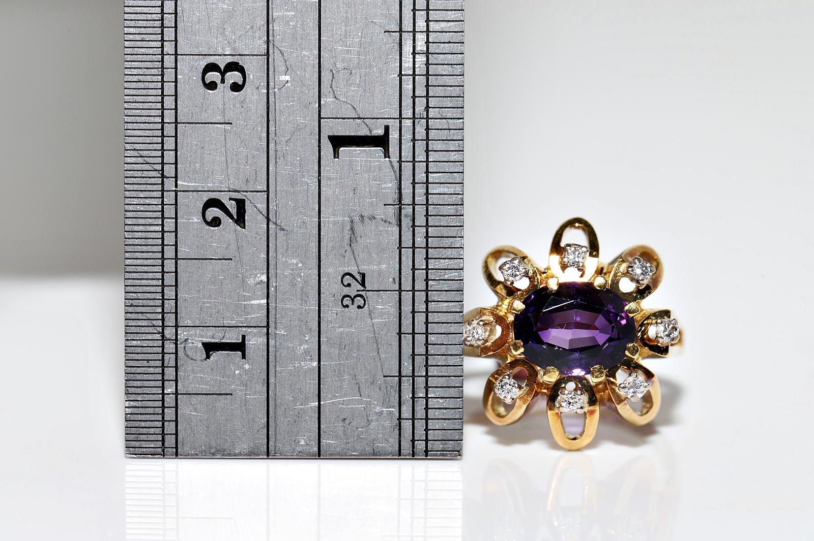 Anillo Vintage Circa 1980s Oro 18k Decorado con Diamantes Naturales y Amatista en Bueno estado para la venta en Fatih/İstanbul, 34