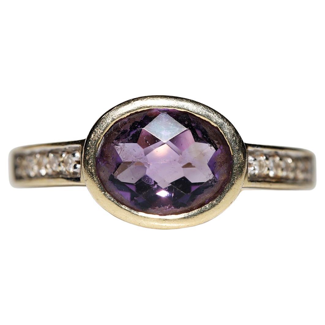 Vintage Circa 1980s 18k Gold Natural Diamond And Amethyst Decorated Ring