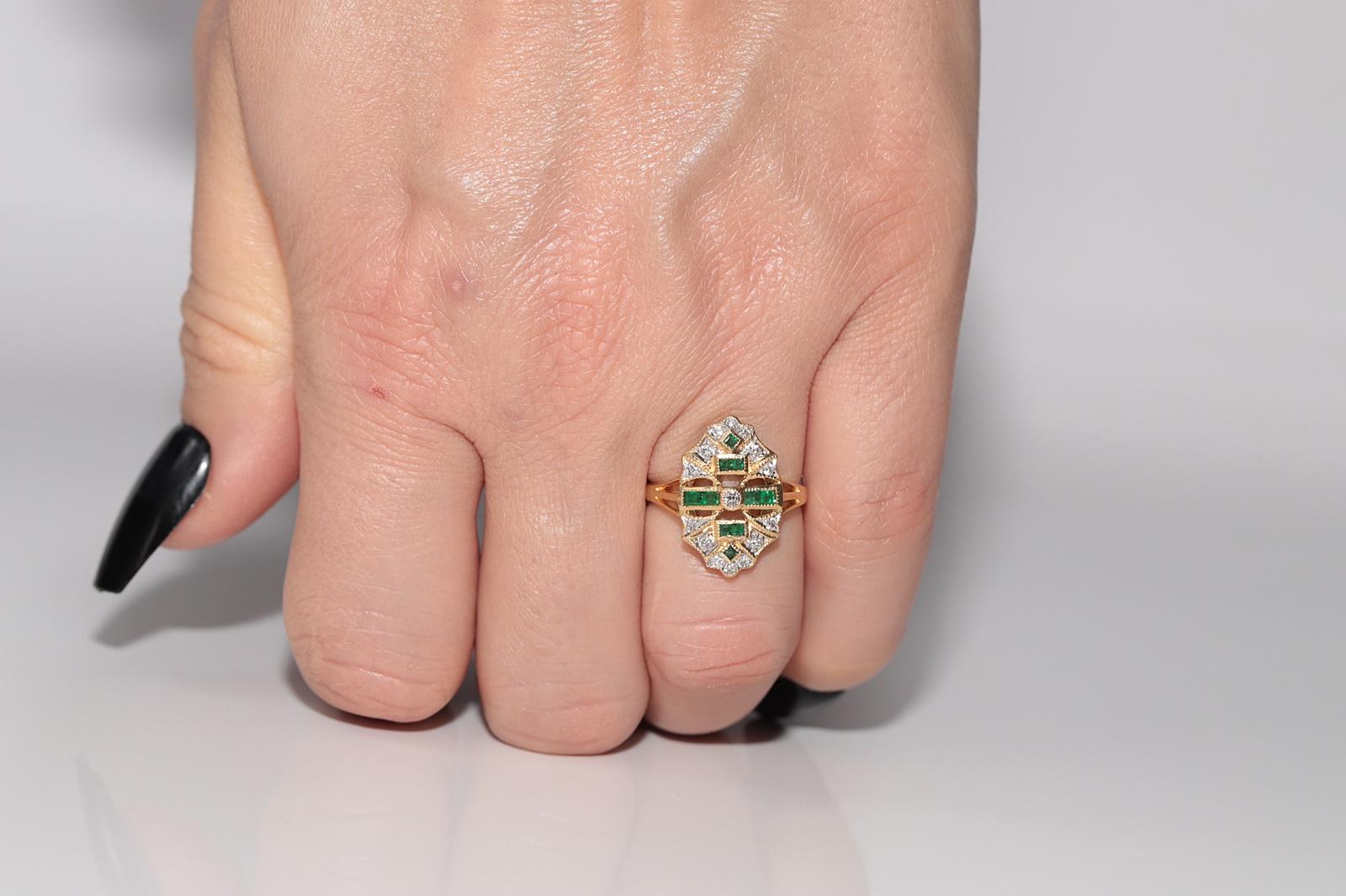 Vintage-Ring aus 18 Karat Gold mit natürlichem Diamanten und Smaragd im Baguetteschliff, ca. 1980er Jahre im Angebot 10