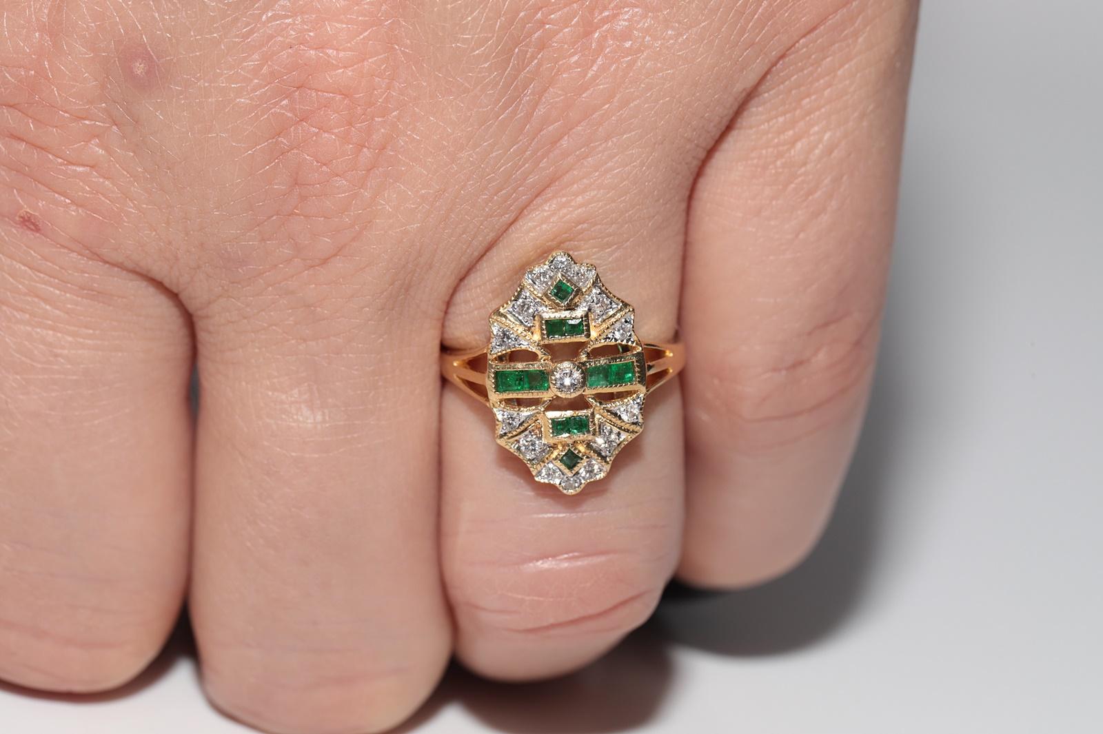 Vintage-Ring aus 18 Karat Gold mit natürlichem Diamanten und Smaragd im Baguetteschliff, ca. 1980er Jahre im Angebot 11