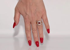 Vintage Circa 1980s 18k Gold Natural Diamond And Baguette Cut Ruby Ring
