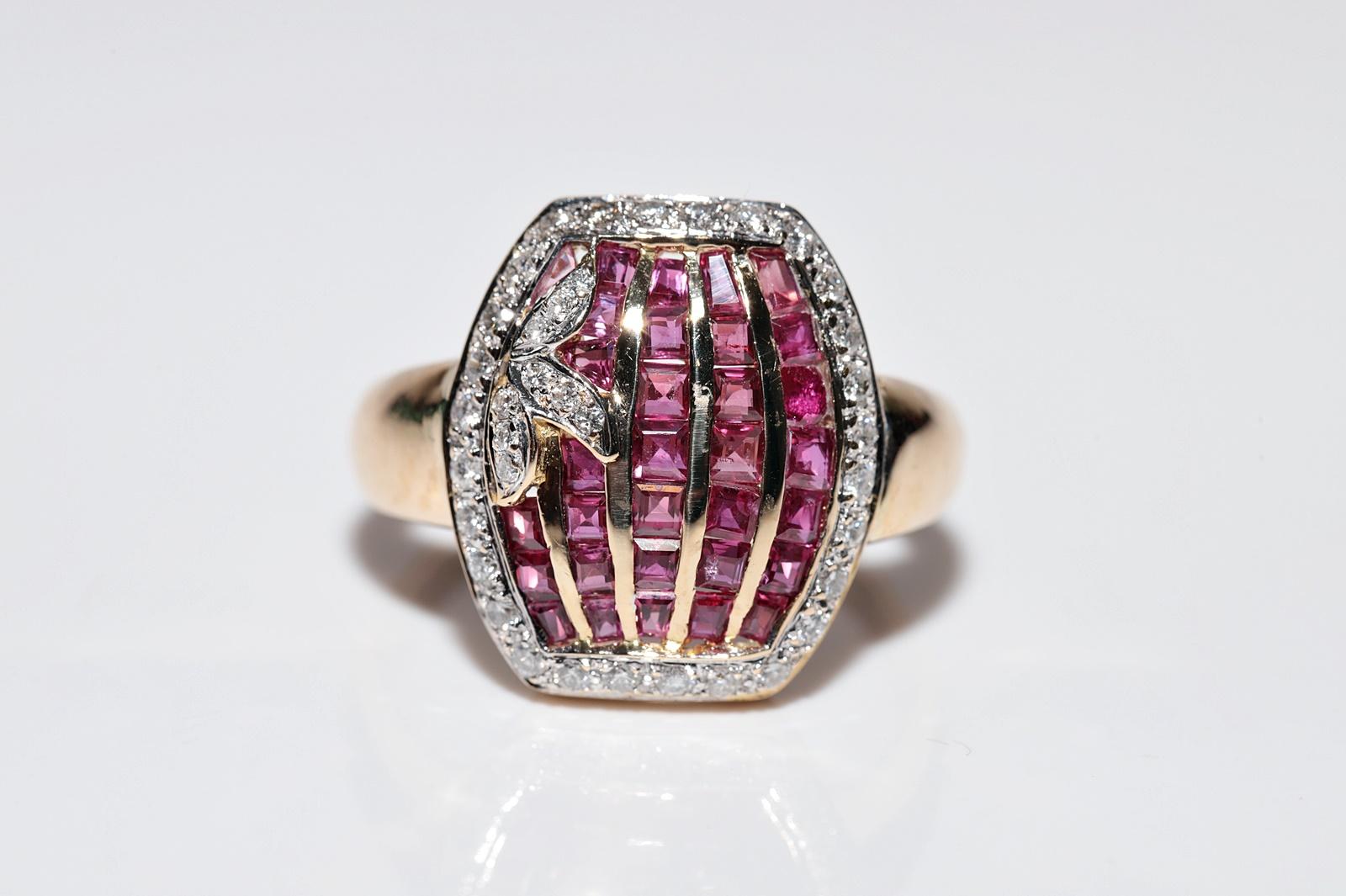 Vintage CIRCA 1980er Jahre 18k Gold Naturdiamant und Baguetteschliff Rubin Ring Damen im Angebot