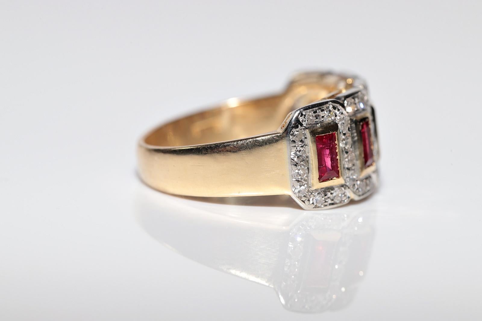 Vintage CIRCA 1980er Jahre 18k Gold Naturdiamant und Baguetteschliff Rubin Ring Damen im Angebot