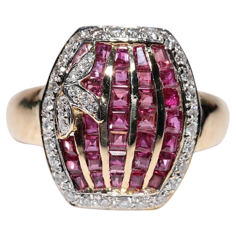 Vintage CIRCA 1980er Jahre 18k Gold Naturdiamant und Baguetteschliff Rubin Ring