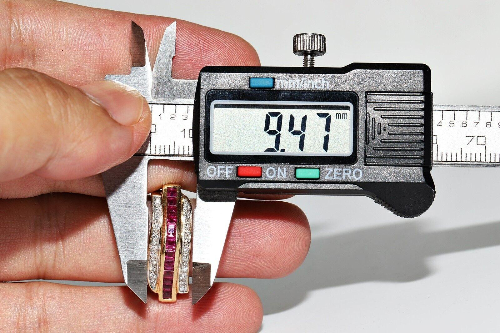 Vintage Circa 1980s 18k Gold Natural Diamond And Baguette Cut Ruby Tank Ring For Sale 6