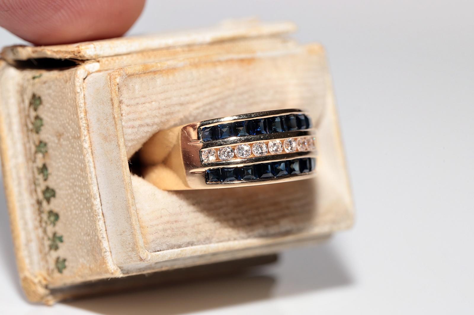 In very good condition.
Total weight is 8.4 grams.
Totally is diamond 0.40 ct.
The diamond is has G-H color and vvs-vs-s1 clarity.
Totally is sapphire 0.90 ct.
Ring size is US 6.5
We can make any size.
Box is not included.
Please contact for any