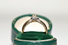 Vintage Circa 1980s 18k Gold Natural Diamond And Baguette Cut Sapphire Ring