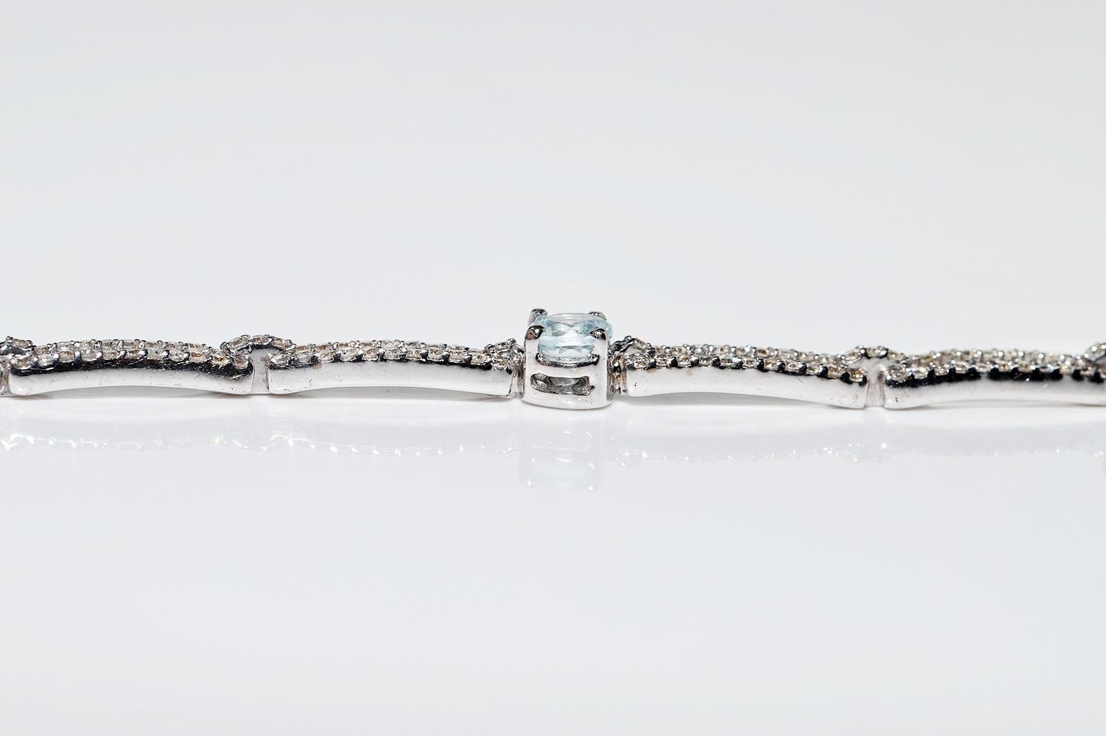 Vintage Circa 1980 Or 18k Diamant Naturel et Topaze Bleue Bracelet Tennis en vente 8