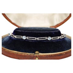 Vintage Circa 1980s 18k Gold Natural Diamond And Blue Topaz Tennis Bracelet