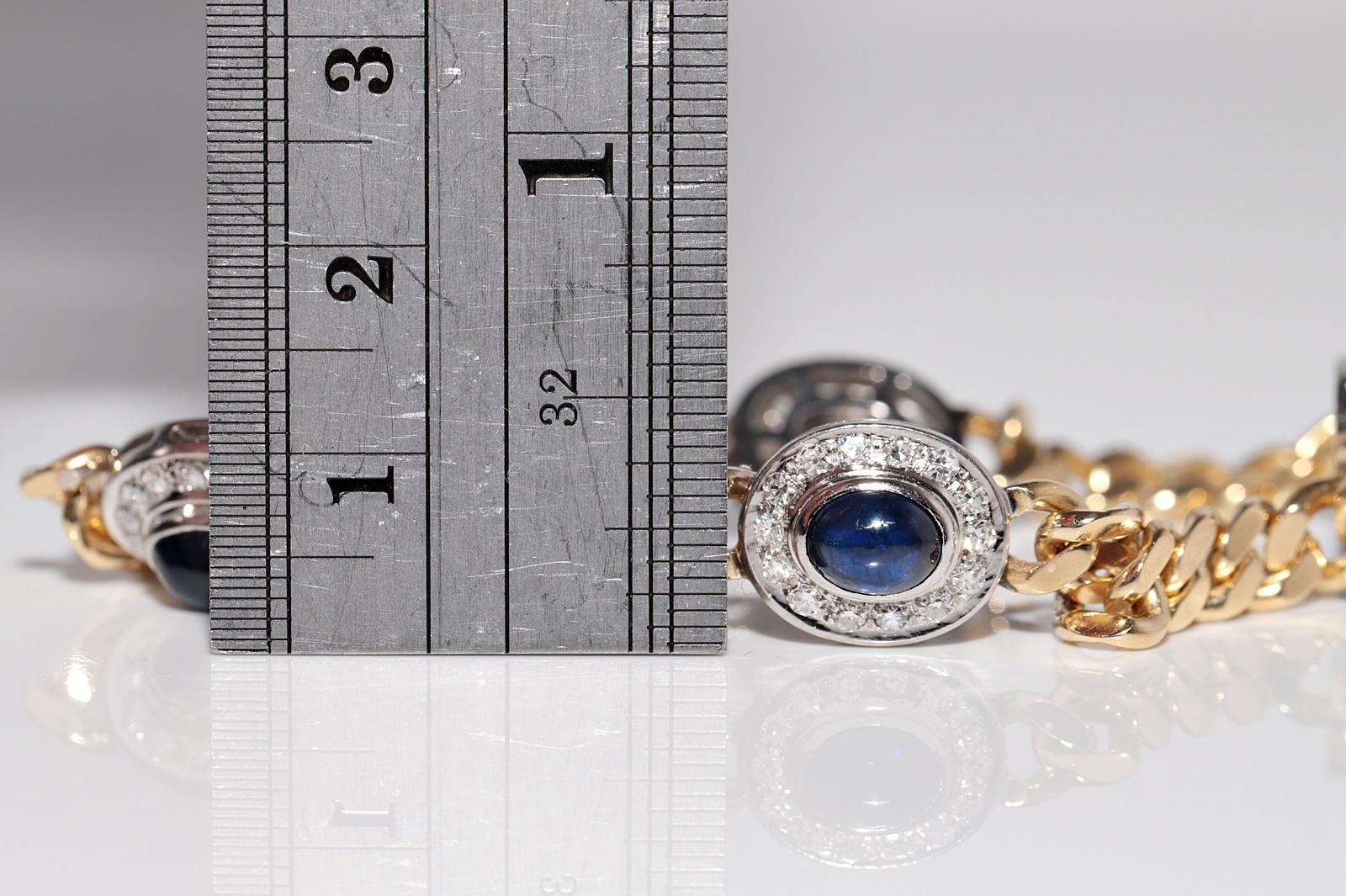 Vintage Circa 1980s 18k Gold Natural Diamond And Cabochon Cut Sapphire Bracelet For Sale 7