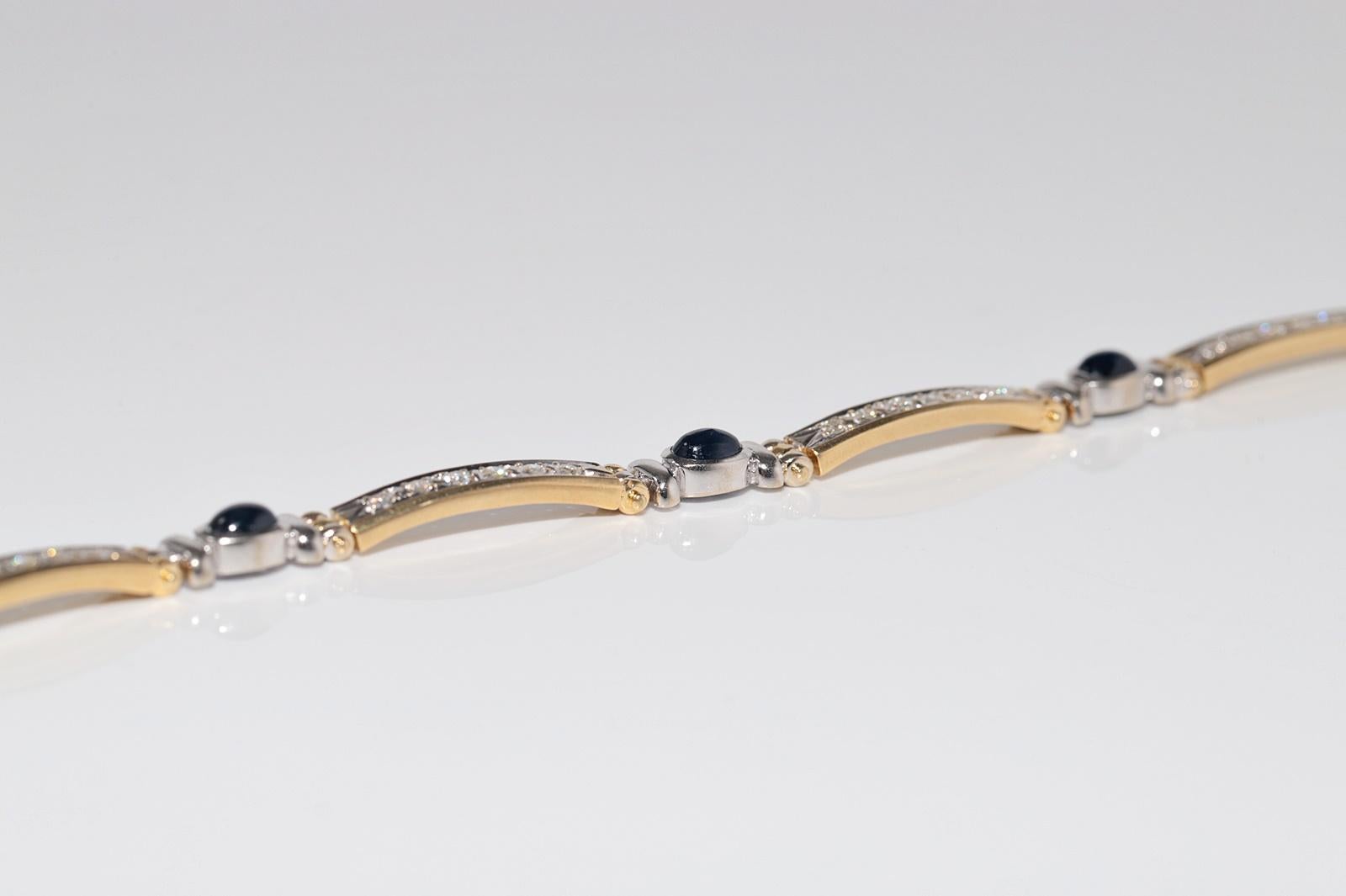 Vintage CIRCA 1980s 18k Gold Natürlicher Diamant und Cabochon-Schliff Saphir-Armband im Angebot 7