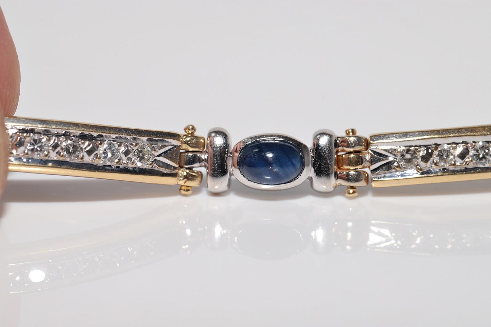 Vintage CIRCA 1980s 18k Gold Natürlicher Diamant und Cabochon-Schliff Saphir-Armband im Angebot 8
