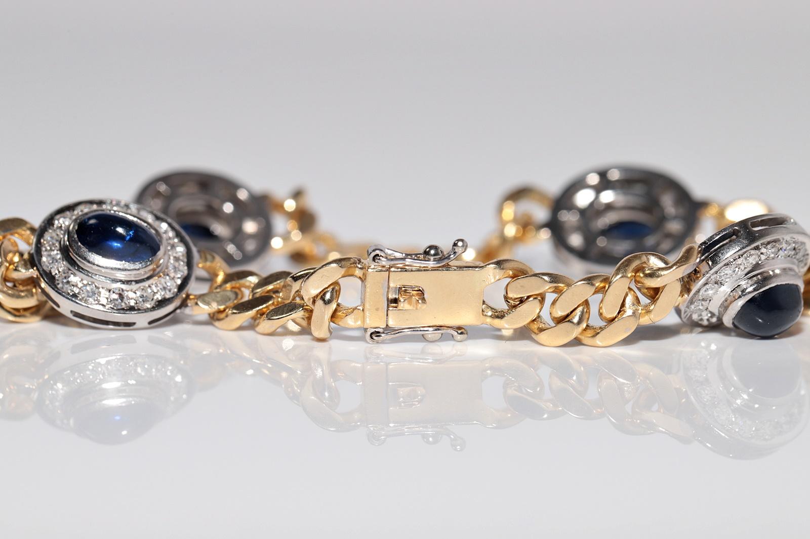 Vintage Circa 1980s 18k Gold Natural Diamond And Cabochon Cut Sapphire Bracelet For Sale 9