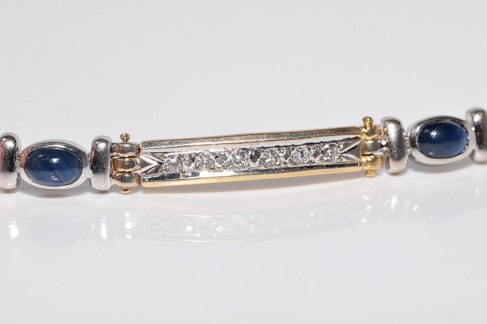 Vintage CIRCA 1980s 18k Gold Natürlicher Diamant und Cabochon-Schliff Saphir-Armband im Angebot 9