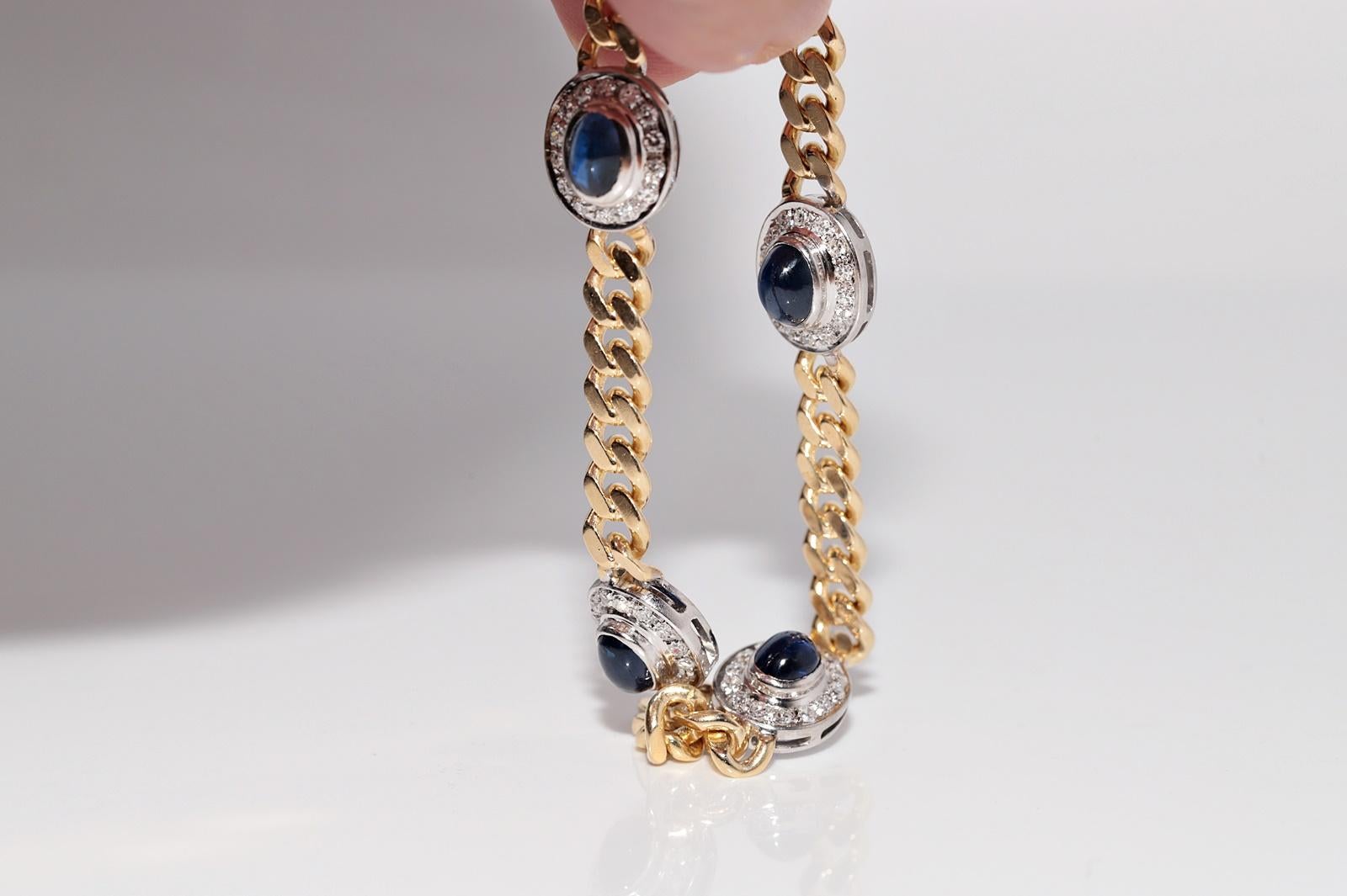 Vintage CIRCA 1980s 18k Gold Natürlicher Diamant und Cabochon-Schliff Saphir-Armband im Angebot 10