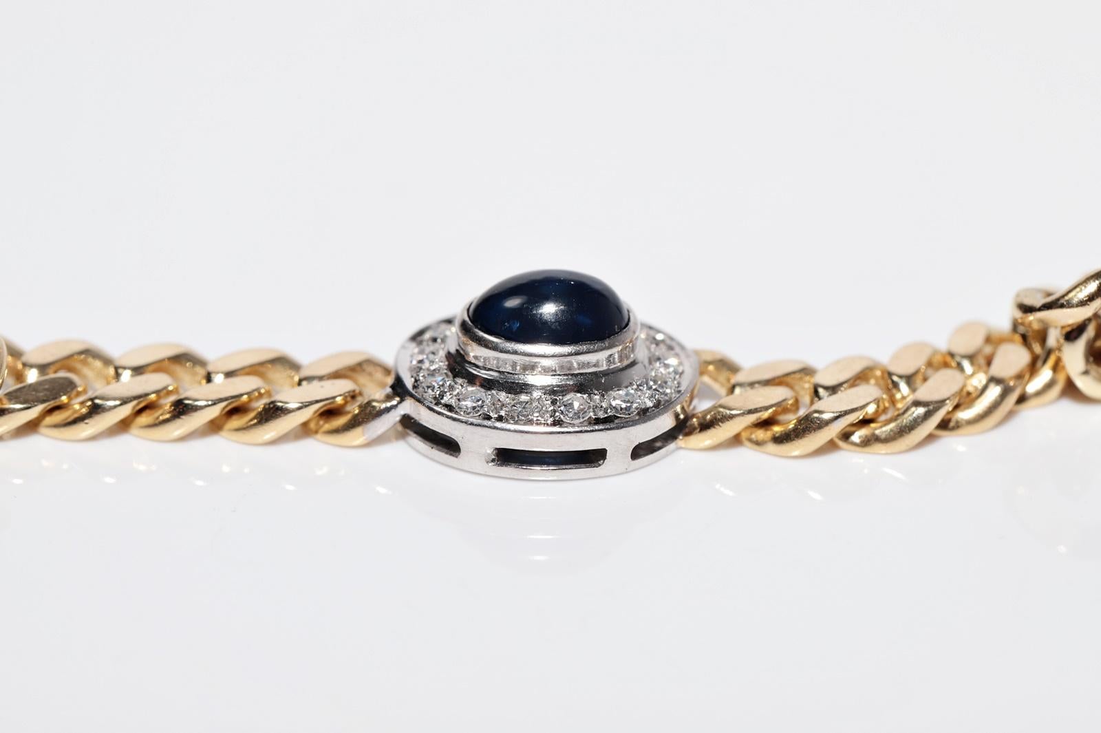 Vintage Circa 1980s 18k Gold Natural Diamond And Cabochon Cut Sapphire Bracelet For Sale 13