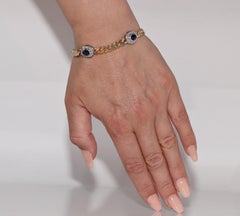 Vintage Circa 1980s 18k Gold Natural Diamond And Cabochon Cut Sapphire Bracelet