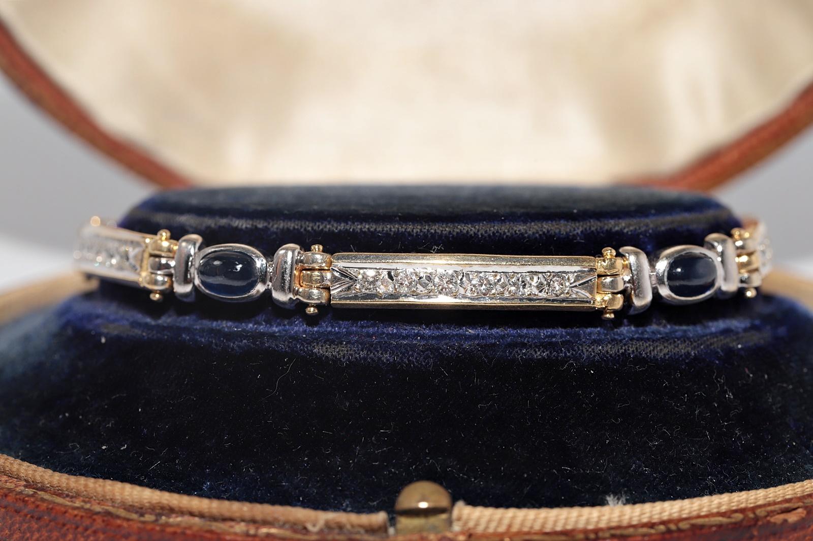 Vintage CIRCA 1980s 18k Gold Natürlicher Diamant und Cabochon-Schliff Saphir-Armband (Retro) im Angebot