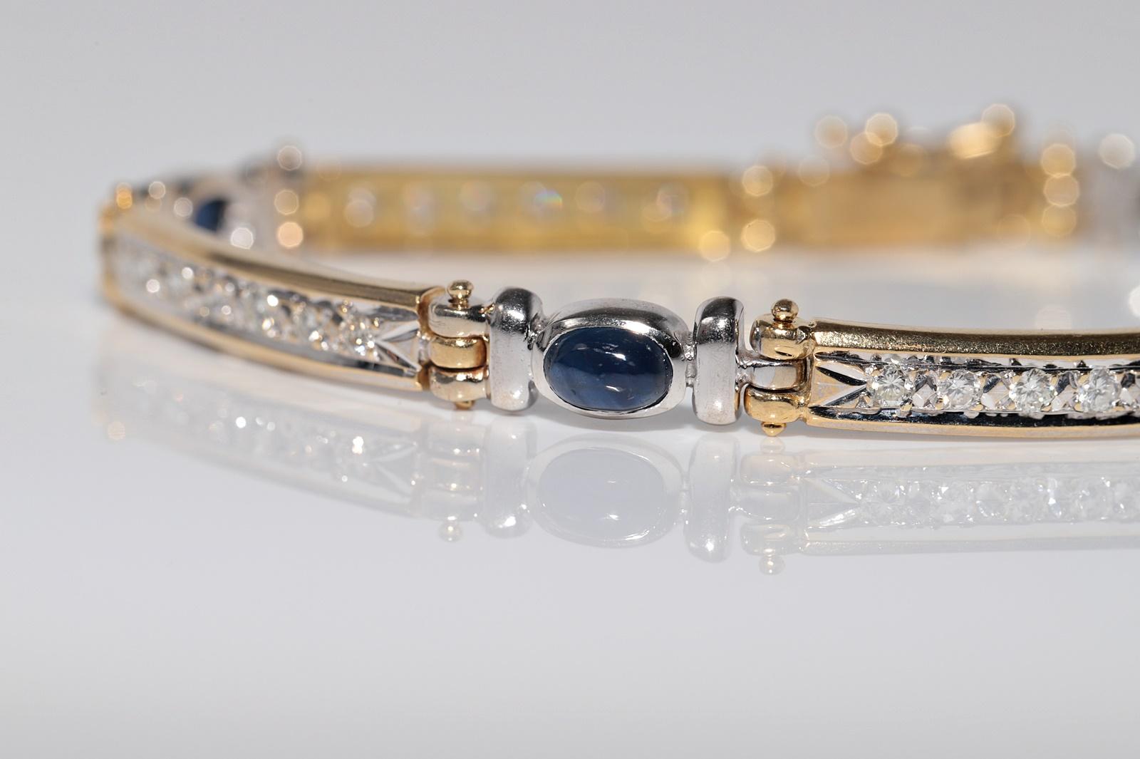 Vintage CIRCA 1980s 18k Gold Natürlicher Diamant und Cabochon-Schliff Saphir-Armband im Zustand „Gut“ im Angebot in Fatih/İstanbul, 34