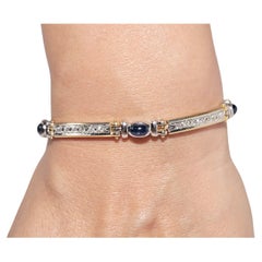Vintage CIRCA 1980s 18k Gold Natürlicher Diamant und Cabochon-Schliff Saphir-Armband