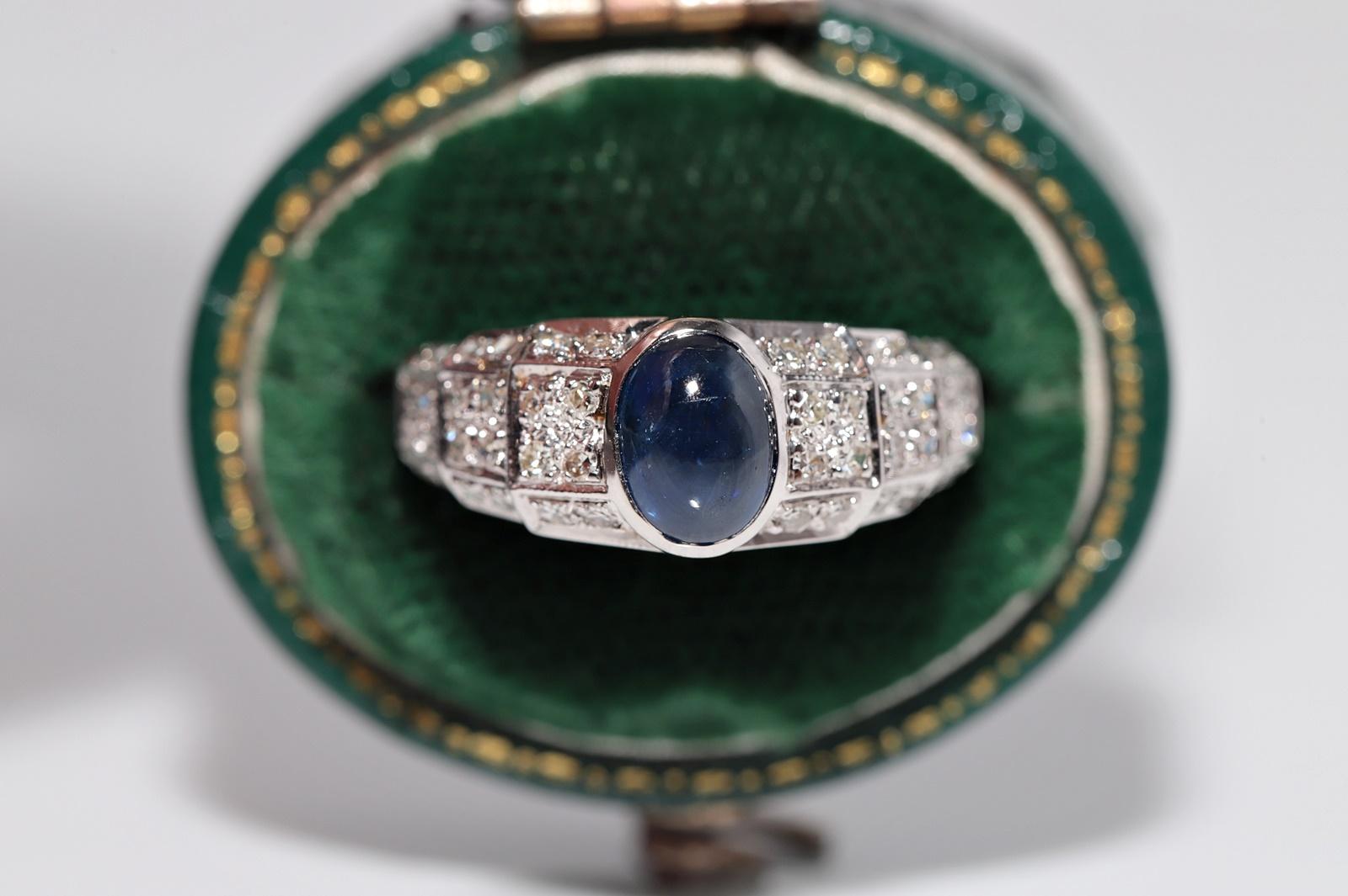 In very good condition.
Total weight is 3.9 grams.
Totally is diamond 0.50 ct.
The diamond is has G-H colro and vs clarity.
Totally is sapphire 0.80 ct.
Ring size is US 6.25 
We can make any size.
The box is not included.
Please contact for any