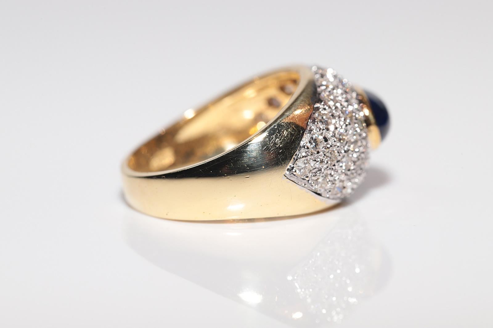 Vintage Circa 1980s 18k Gold Natural Diamond And Cabochon Cut Sapphire Ring In Good Condition For Sale In Fatih/İstanbul, 34