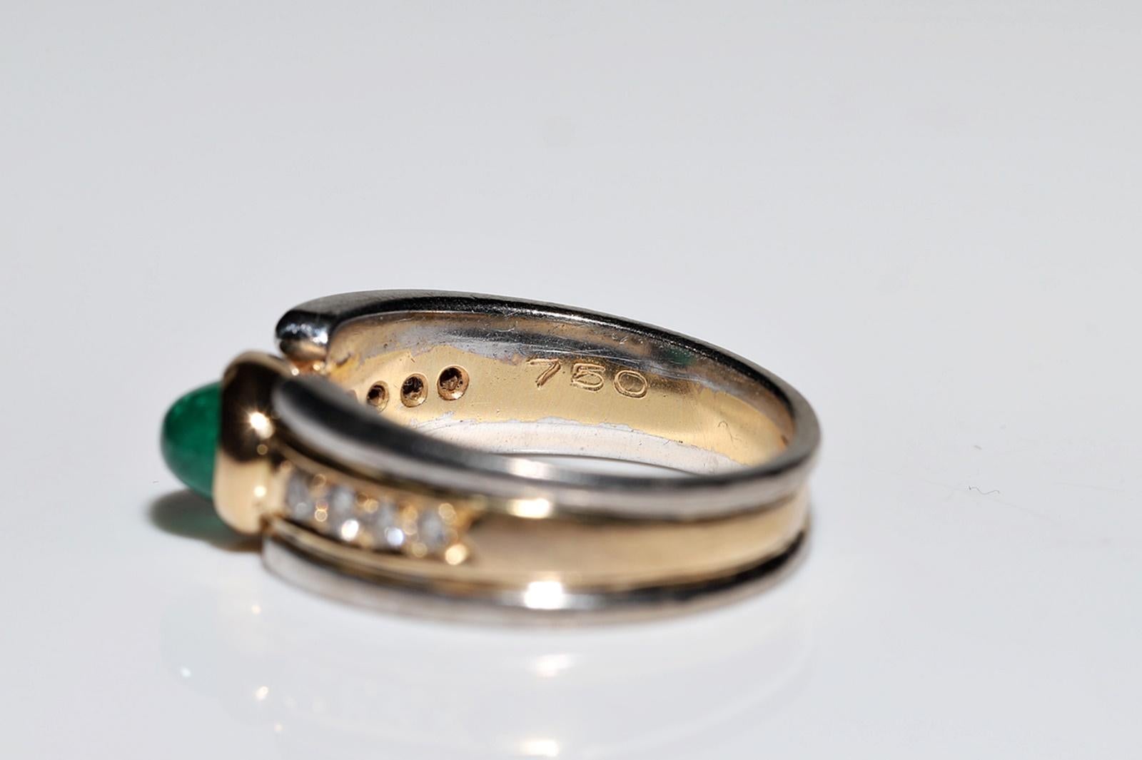 Vintage-Ring aus 18 Karat Gold mit natürlichem Diamant und Smaragd im Cabochonschliff, ca. 1980er Jahre im Angebot 4