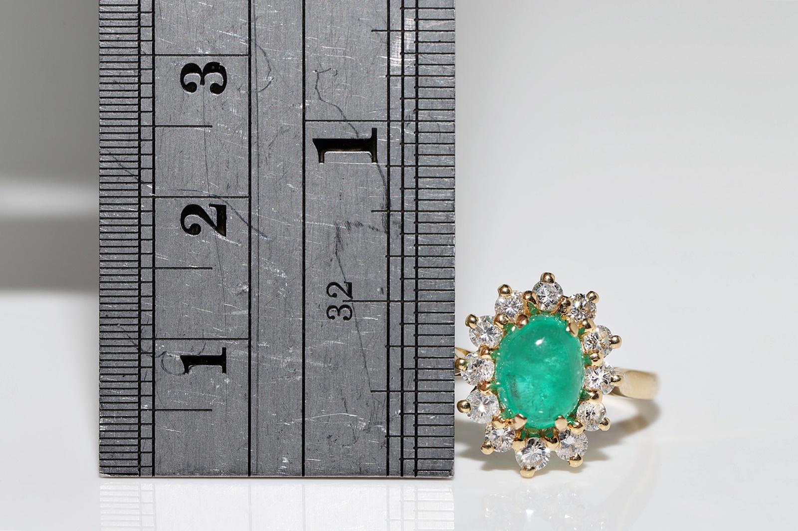 Vintage-Ring aus 18 Karat Gold mit natürlichem Diamant und Smaragd im Cabochonschliff, ca. 1980er Jahre im Angebot 5