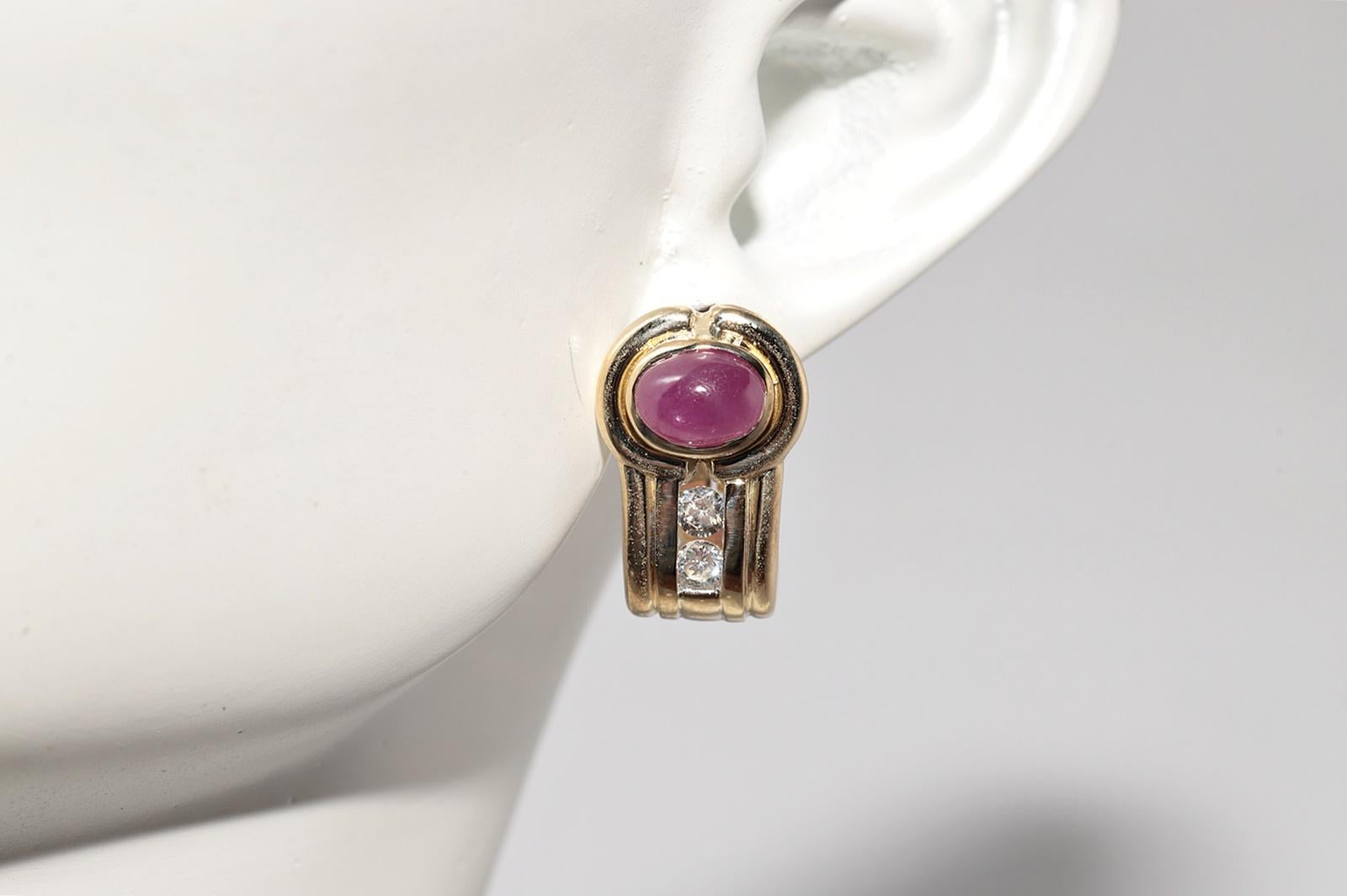 Vintage CIRCA 1980s 18k Gold Natürlicher Diamant und Cabochon Rubin Ohrring im Angebot 11