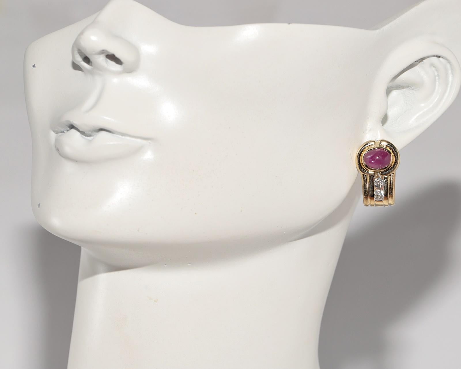 Vintage CIRCA 1980s 18k Gold Natürlicher Diamant und Cabochon Rubin Ohrring im Angebot 12