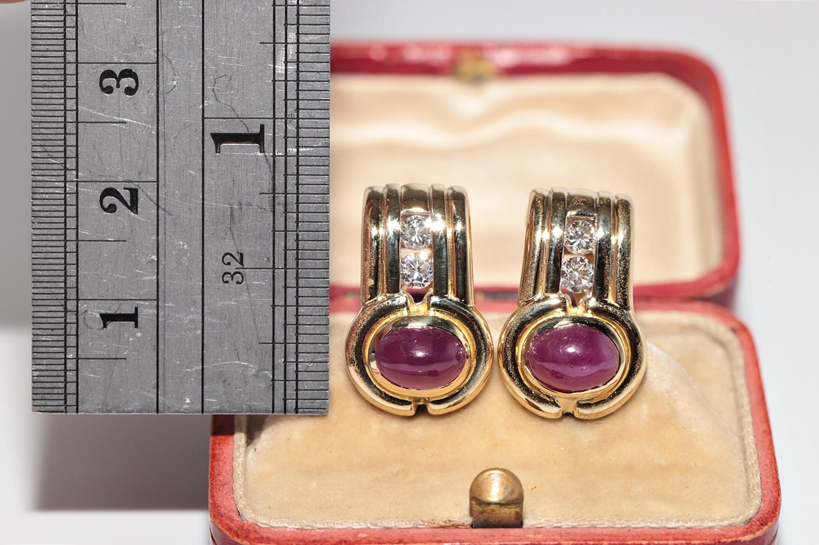 Vintage CIRCA 1980s 18k Gold Natürlicher Diamant und Cabochon Rubin Ohrring im Zustand „Gut“ im Angebot in Fatih/İstanbul, 34