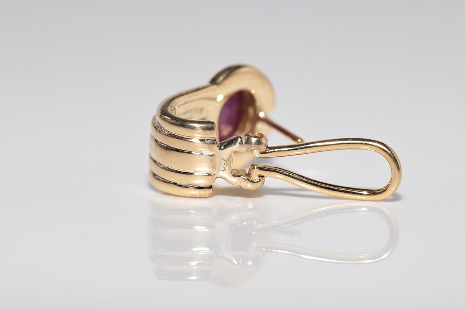 Vintage CIRCA 1980s 18k Gold Natürlicher Diamant und Cabochon Rubin Ohrring im Angebot 4