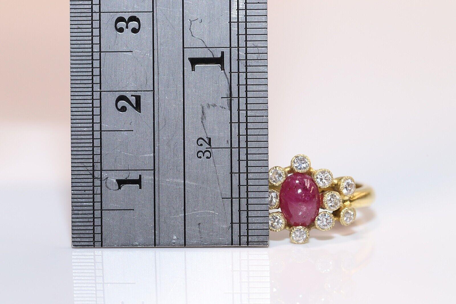 Old Mine Cut Vintage Circa 1980s 18k Gold Natural Diamond And Cabochon Ruby Ring For Sale