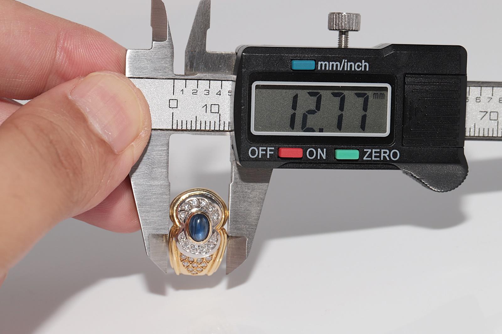Vintage Circa 1980s 18k Gold Natural Diamond And Cabochon Sapphire Earring For Sale 6