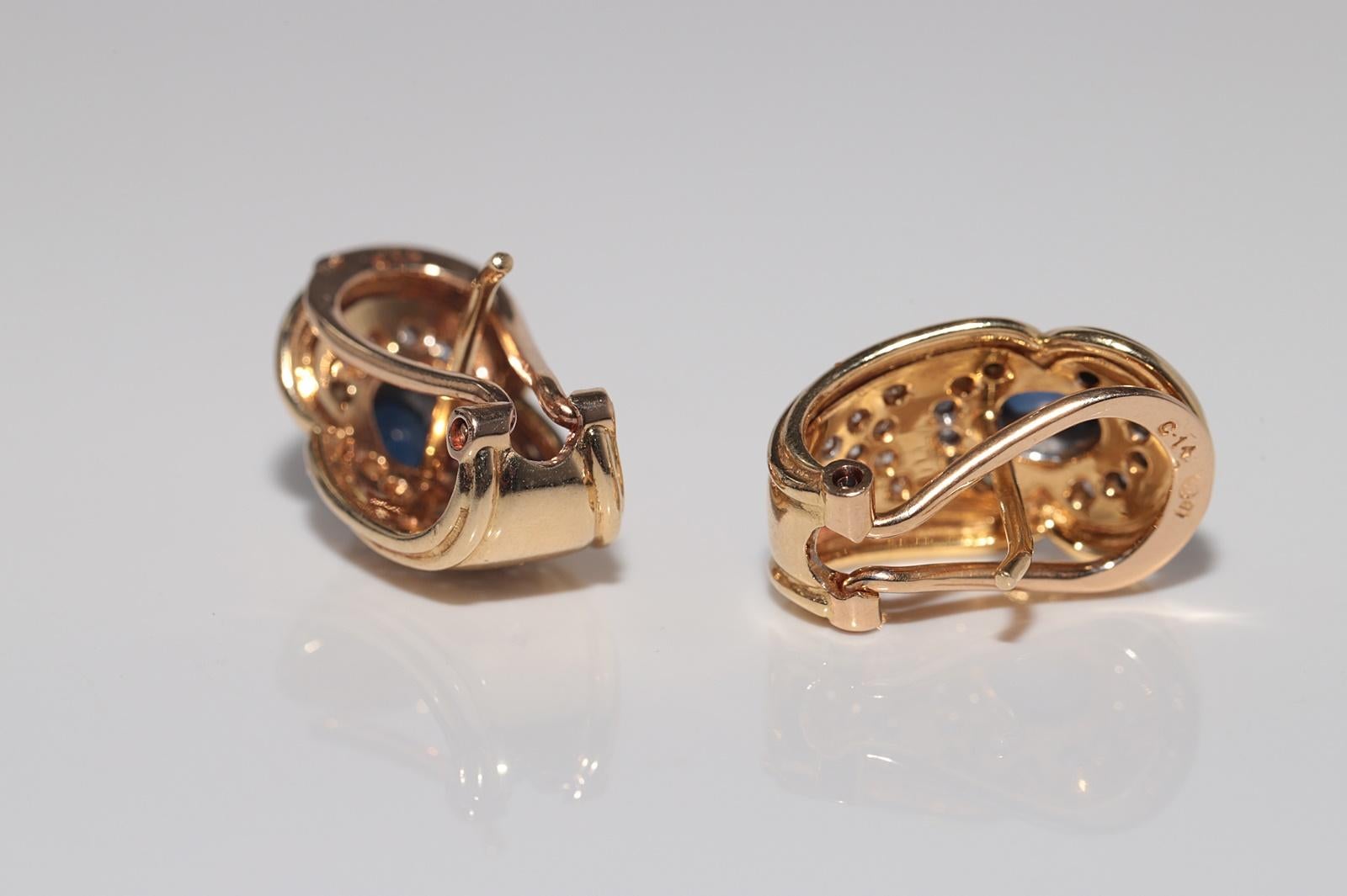 Vintage Circa 1980s 18k Gold Natural Diamond And Cabochon Sapphire Earring For Sale 8