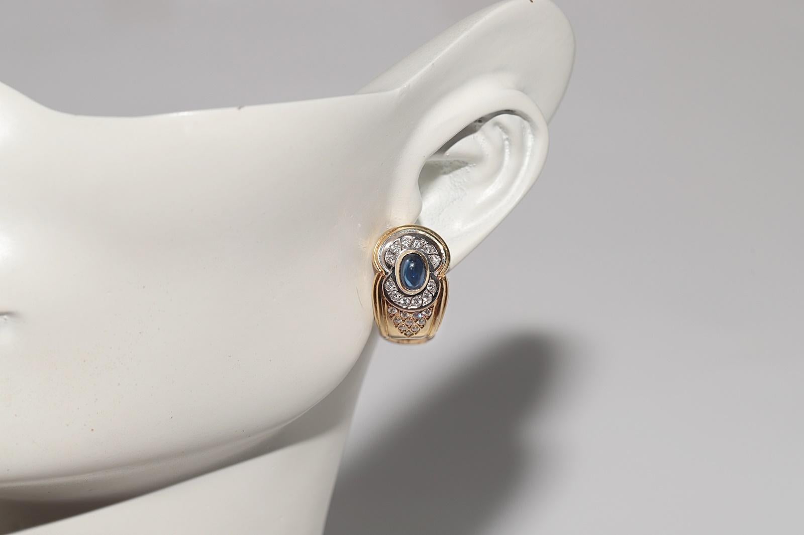 Vintage Circa 1980s 18k Gold Natural Diamond And Cabochon Sapphire Earring For Sale 10